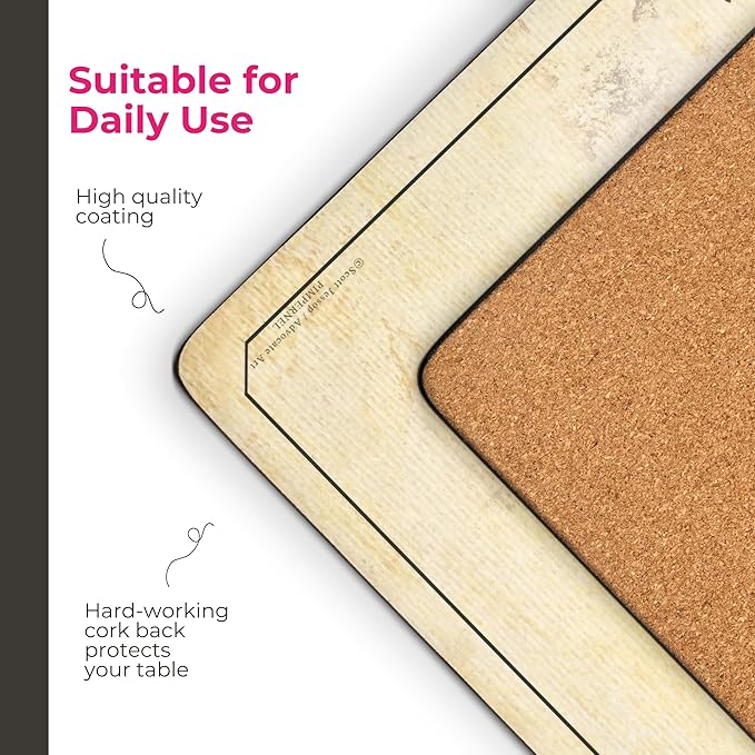 Pimpernel Exclusive Art Collection Placemats & Coasters Set (15.7" x 11.7") – Cork-Backed Boards with Lacquer Finish, Heat & Stain Resistant Dining Mats & Furniture Protectors for Table & Kitchen