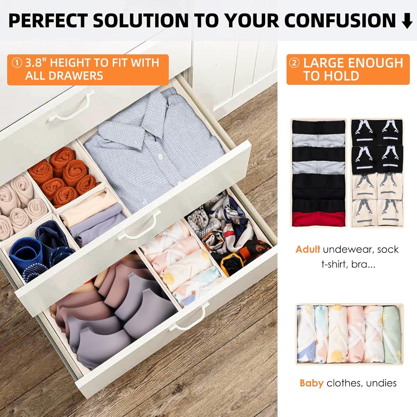 Criusia Drawer Organizer Clothes, 20 Pack Dresser Organizer Bins for Nursery Bedroom, Closet Organization and Storage Dividers for Clothing, Baby Clothes, Underwears, Socks (Beige)