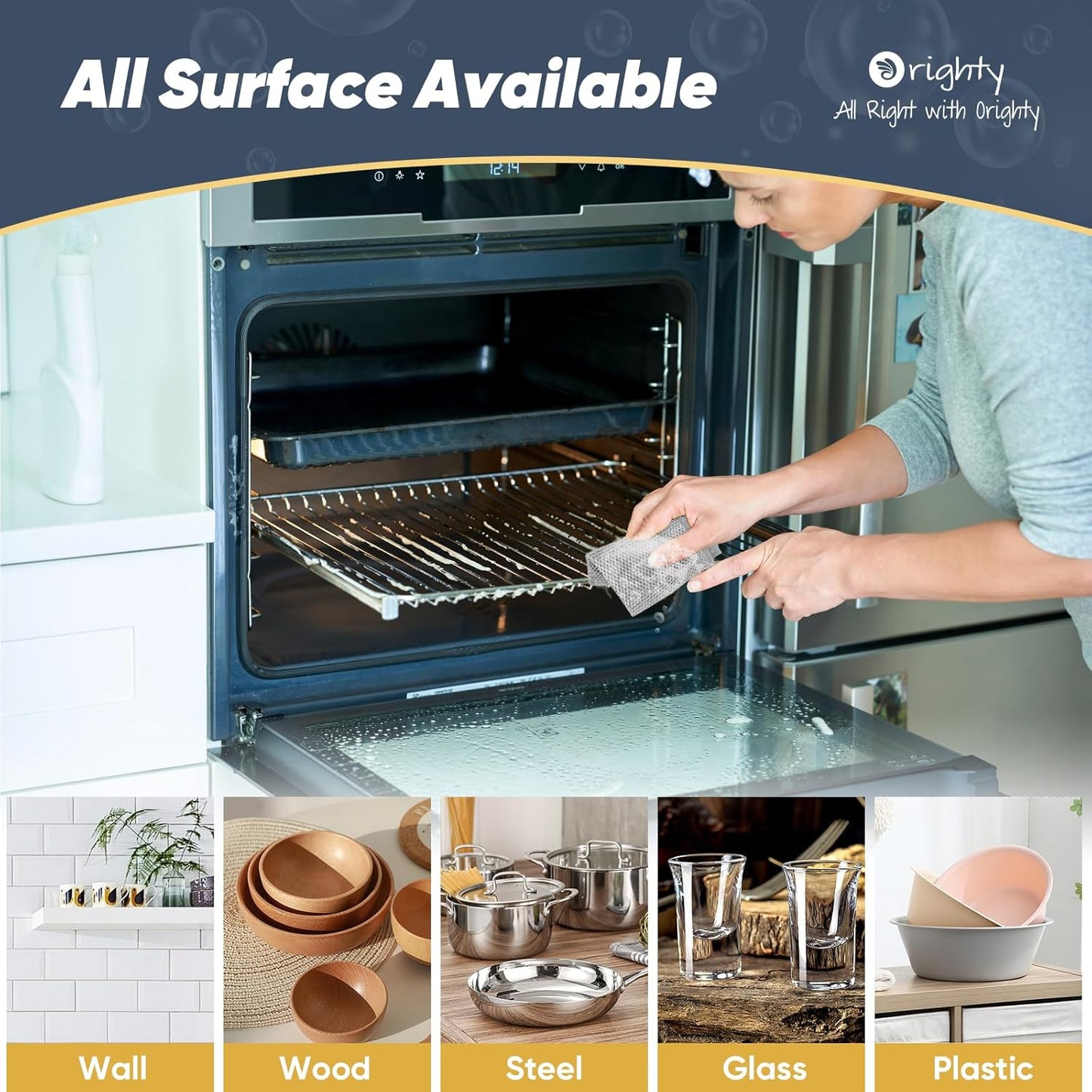 Orighty Multipurpose Wire Dishwashing Rag 12 Pcs, Upgraded Double-Layer Non-Scratch Wire Dish Cleaning Cloths, Reusable Steel Scrubber for Kitchen, Powerful Dishcloth Rag for Cookware, Grey, 7"x8"