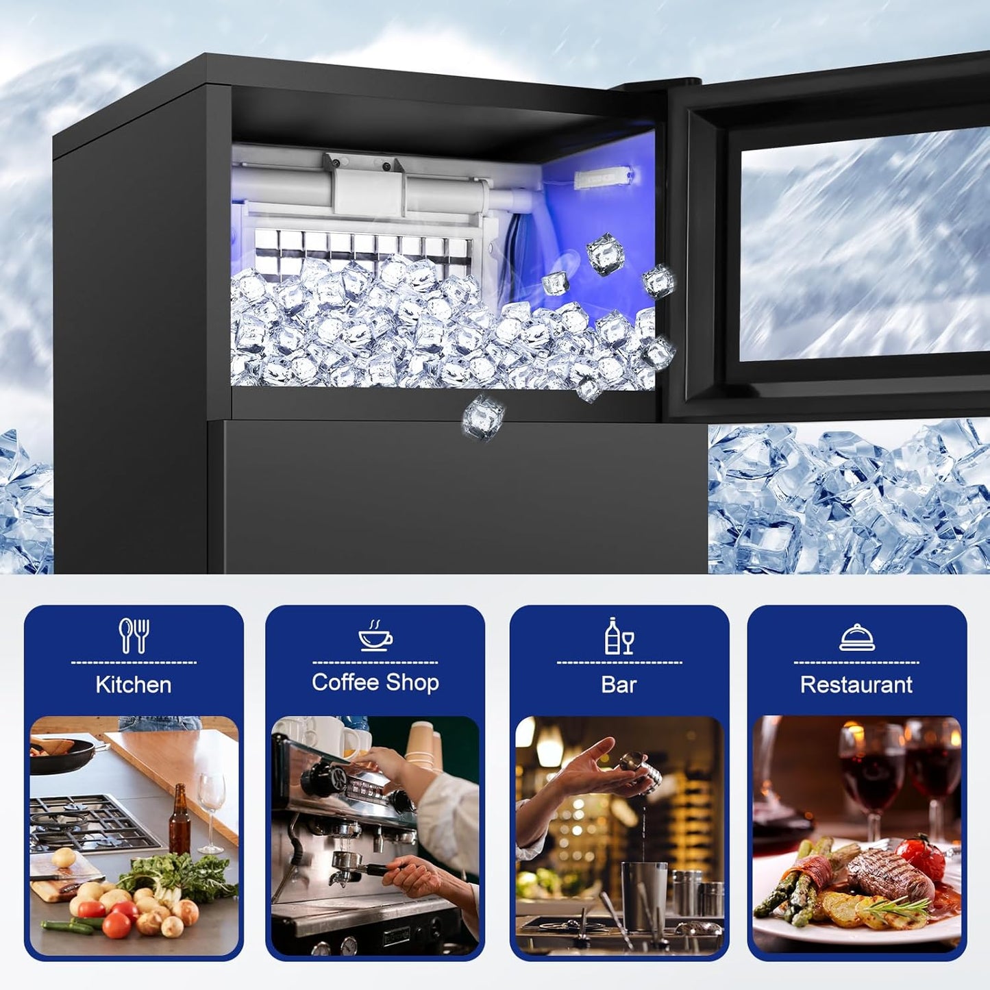 Commercail Ice Maker 160Lbs/24H with 35Lbs Ice Capacity,Upgraded 15" Wide Under Counter Ice Machine 63Pcs Ice Cubes, Commercial Ice Machine Self Clean Stainless Steel Built-in or Freestanding