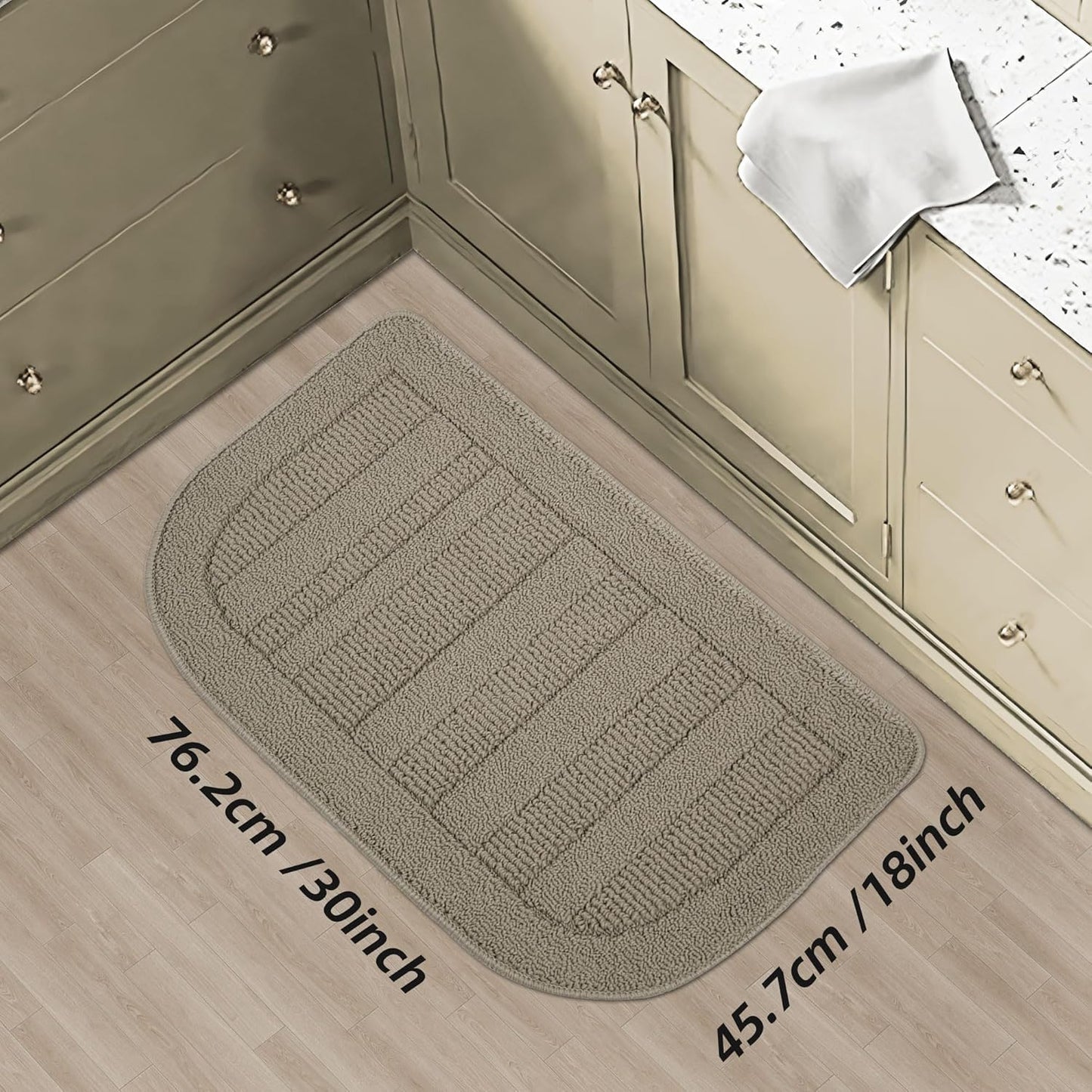 BEQHAUSE 30x18 Inch Kitchen Rug Mat Durable Kitchen Rugs Non-Slip Washable Absorbent Kitchen Mats for Floor Dirt-Resistant Semicircular Kitchen Mat (Taupe)