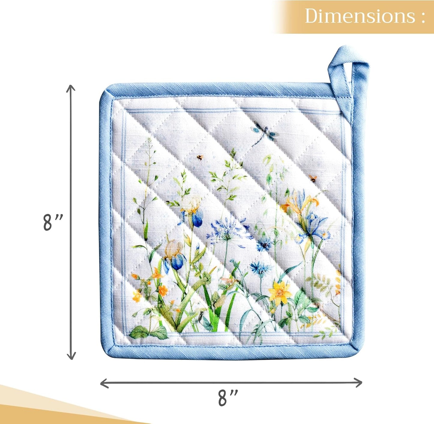 Maison d' Hermine Pot Holders 100% Cotton Heat Resistant Potholders 8" x 8" Hot Pads with Loop BBQ, Cooking, Baking, Grilling, Kitchen, Handling Hot Pans Spring/Summer (Pack of 1, Fleurs De Mai)