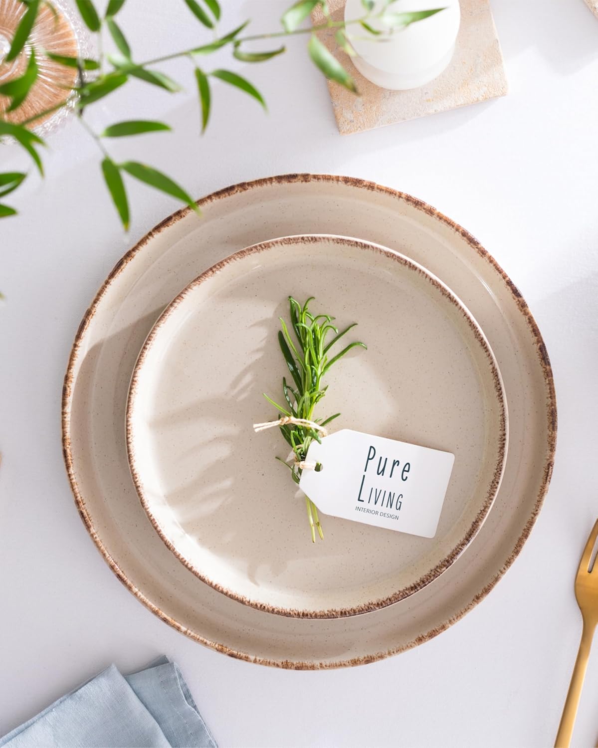 Earthenware dinnerware set 4 persons Rustic 16 pcs - Rustic design dinnerware set, dishwasher safe - Bowl and plate set - Pure Living dinnerware in beige…