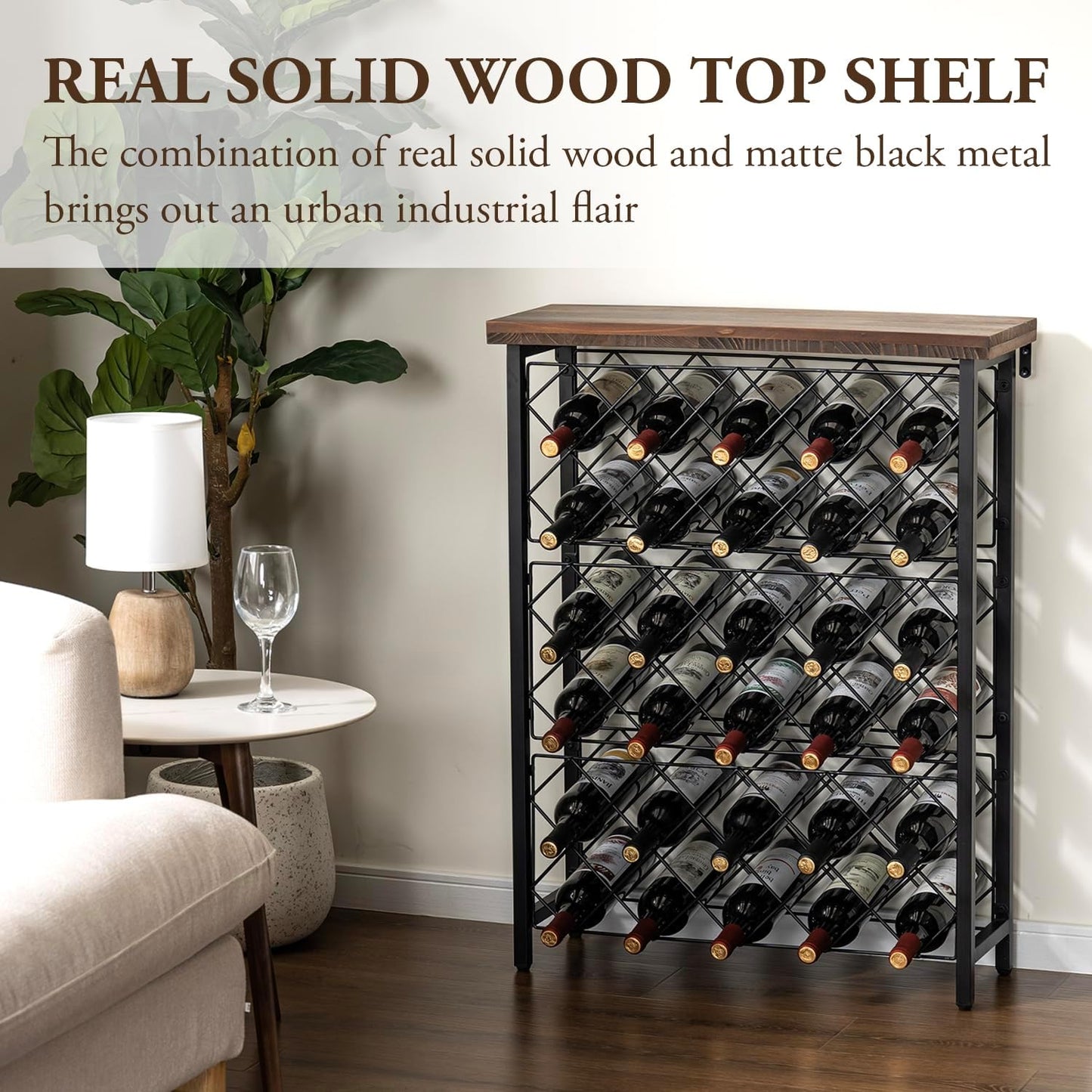 MyGift Wine Rack Freestanding Floor Stand, 9 Tier Wine Bottle Shelf - Holds up to 54 Bottles (with Wood)