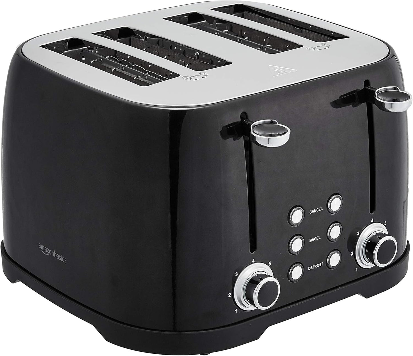 Amazon Basics 4 Slice Toaster, 6 Browning Settings, Removable Crumb Tray, Bagel and Defrost Function, Cancel Button, 1600W, Black