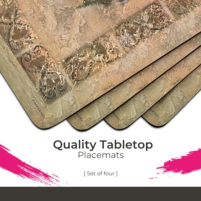 Pimpernel Tuscan Palette Collection Placemats & Coasters Set – (15.7" x 11.7") Cork-Backed Dining Table Accessories with Artistic Italian Design, Heat & Stain Resistant Lacquered Finish