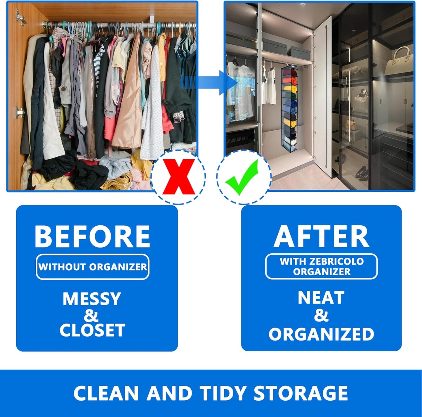 Closet Organization,12 Section,Hanging Closet Organizer,Space Saving, College Dorm Essentials for Girls, Heavy dutys Hooks Up to 45 Pounds, Clothes Storage,Closet Organizer,Grey/Black