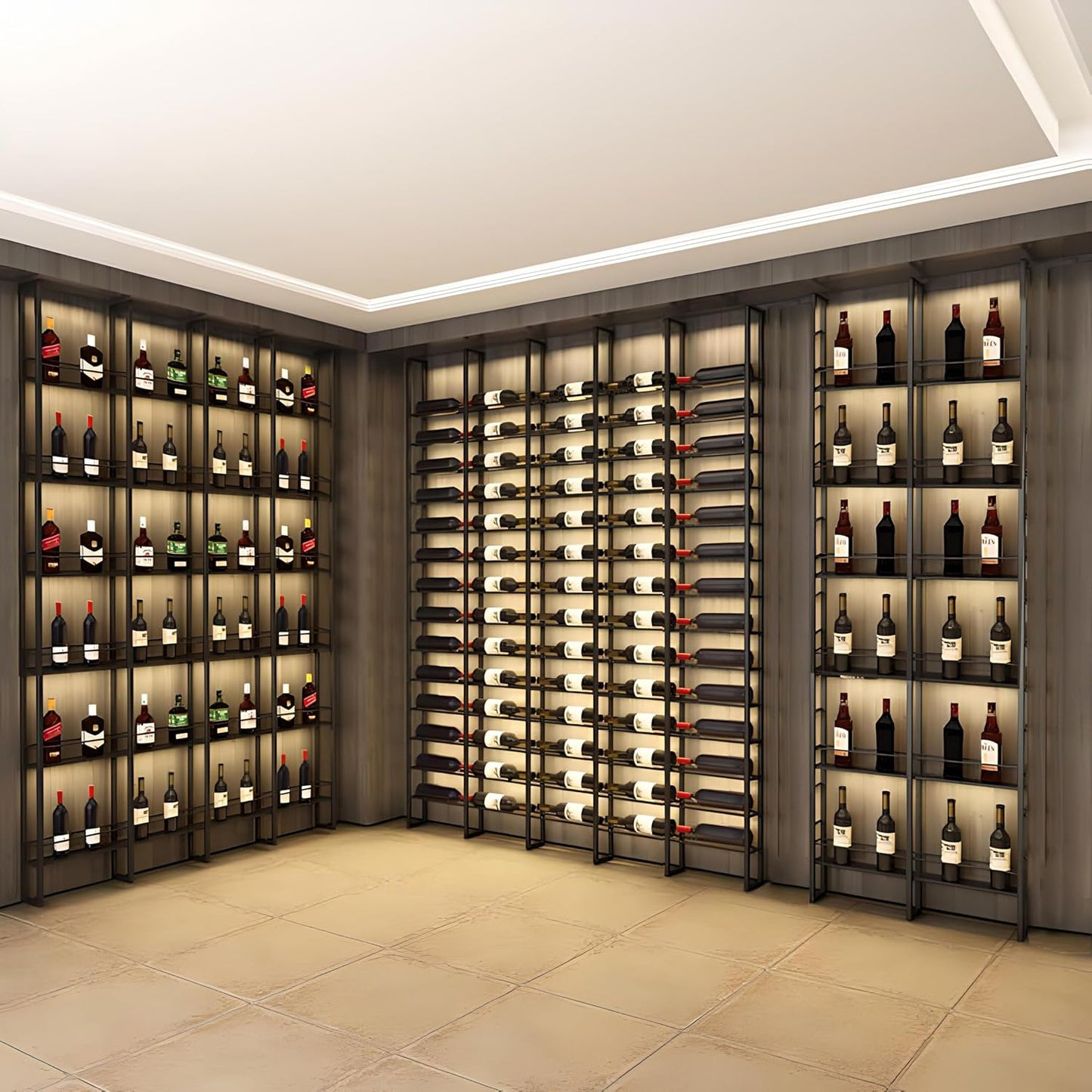 Wine Racks Wall Mounted, 6-Tier Wine Storage Holder, Black Industrial Bar Liquor Bottle Display Shelf, for Home Bar, Kitchen, Dining Rooms, & Wine Cellars (Black, 5 Column)