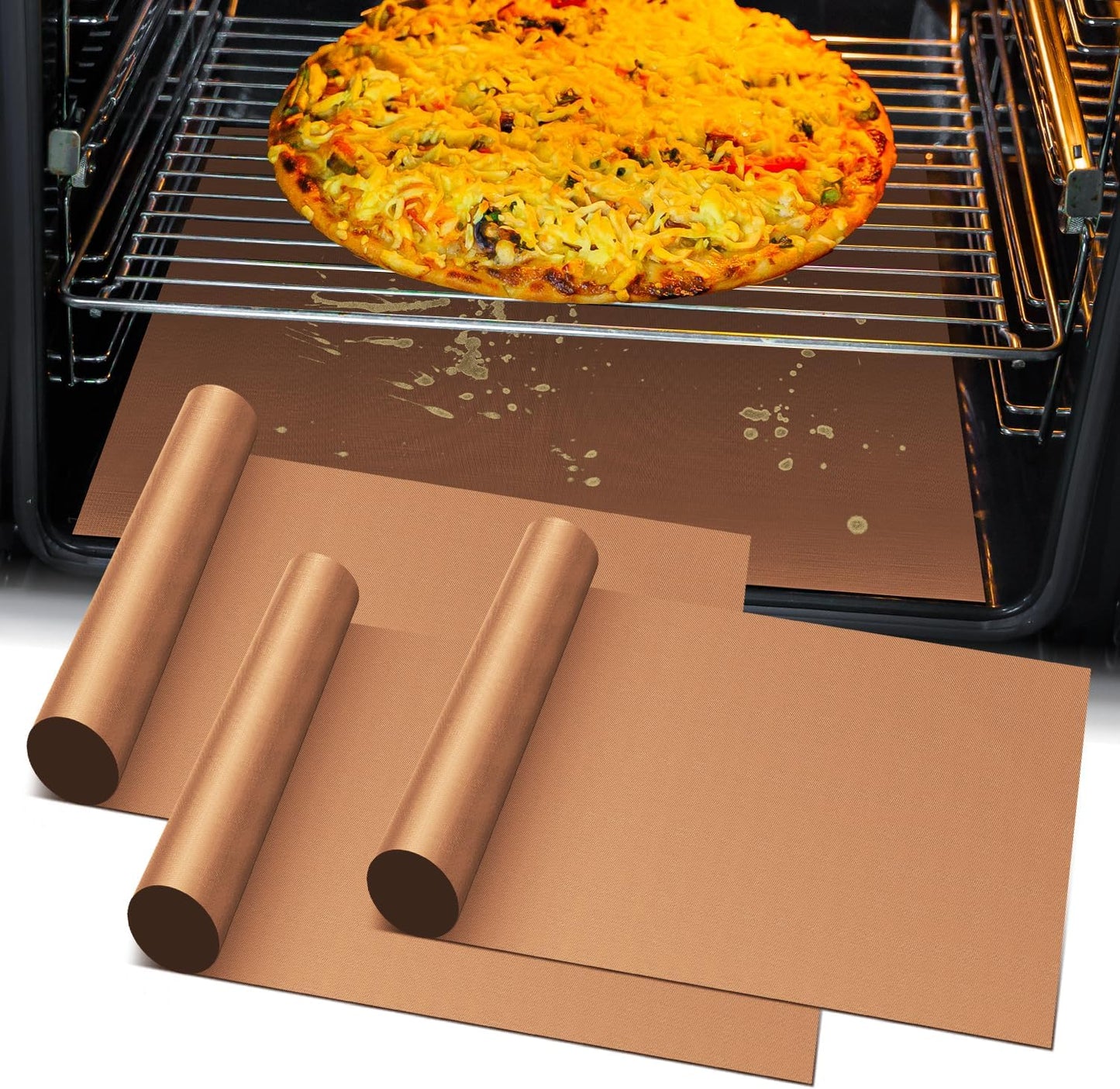 Oven Liners for Bottom of Oven - 3 Pack Large Gas Stove Top Protectors, Reusable Oven Liner for Electric, Gas, Toaster Ovens, Grills - BPA & PFOA Free Keep Your Oven Clean Oven Mat
