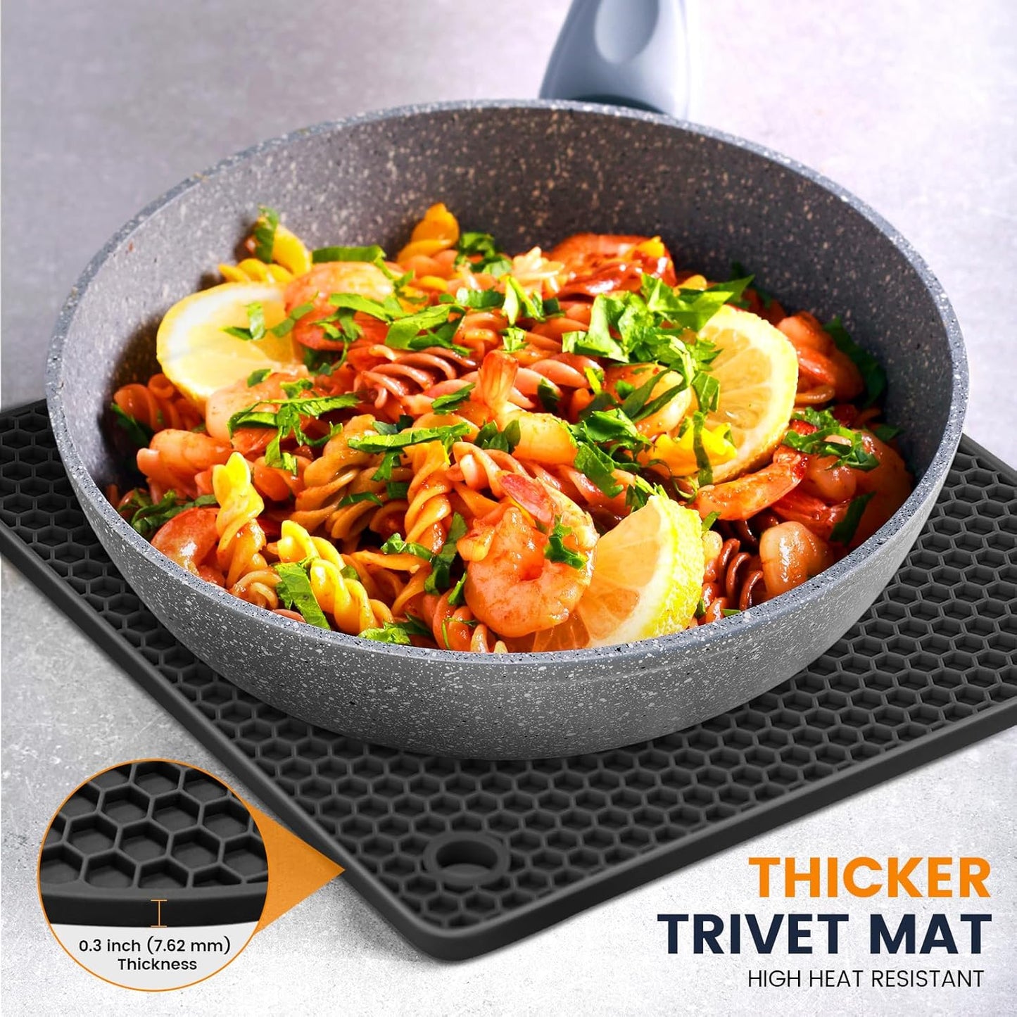 Silicone Trivet Mats 4 Heat Resistant Pot Holders Multipurpose Non-Slip Hot Pads for Kitchen Potholders, Drying mat, Jar Opener, Spoon Holder, Coaster(Black)