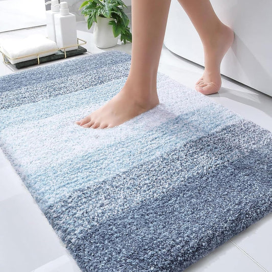 OLANLY Bathroom Rug Mat 30x20, Extra Soft and Absorbent Microfiber Bath Rugs, Non-Slip Plush Shaggy Bath Carpet, Machine Wash Dry, Bath Mats for Bathroom Floor, Tub and Shower, Blue