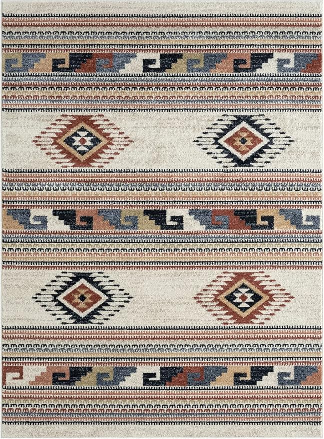 Abani Multicolor Southwestern Design Area Rug - Non-Shed Orange, Grey & Beige Tribal Pattern Dining Room Carpet Rugs (4'x6')