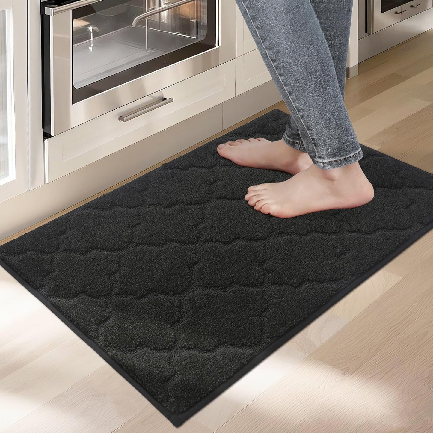 COSY HOMEER Kitchen Rugs Washable Non Slip Kitchen Mats for Floor Absorbent Kitchen Carpet 20" x 32" Soft Rugs for Kitchen,Sink Mat,Entrance,Area Rugs,Black