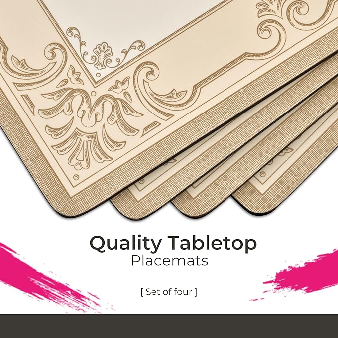 Pimpernel Fleur de LYS Set of 4 Placemats (15.7" x 11.7") – Rectangular Cork-Backed Boards with Decorative Art Print & Lacquer Surface, Heat & Stain Resistant Table Protection