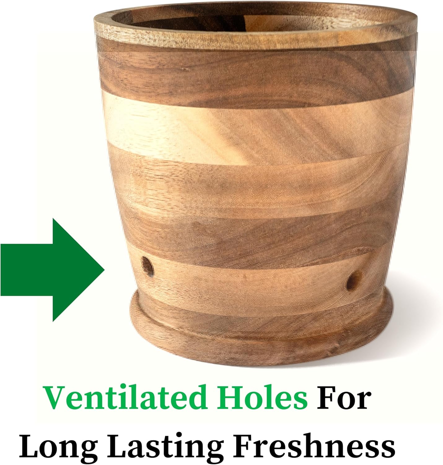 Introducing The Always Fresh Acacia Garlic Keeper For Counter. A Crafted & Large Garlic Storage Holder Jar. A Farmhouse Container Pot Saver.