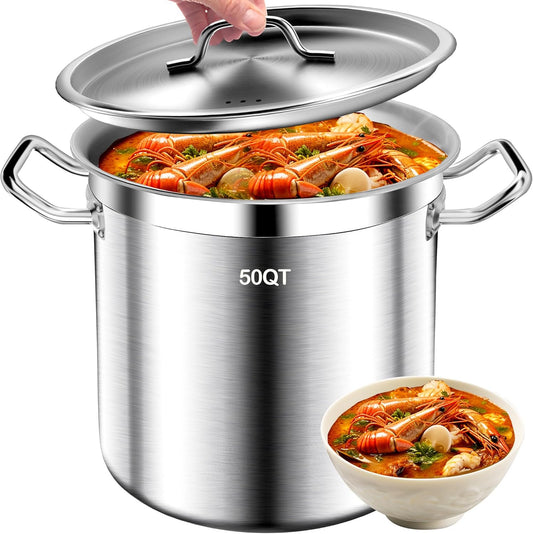 50QT Extra-Large Soup Pot – Perfect for Family Gatherings, Compatible with All Cooking Surfaces