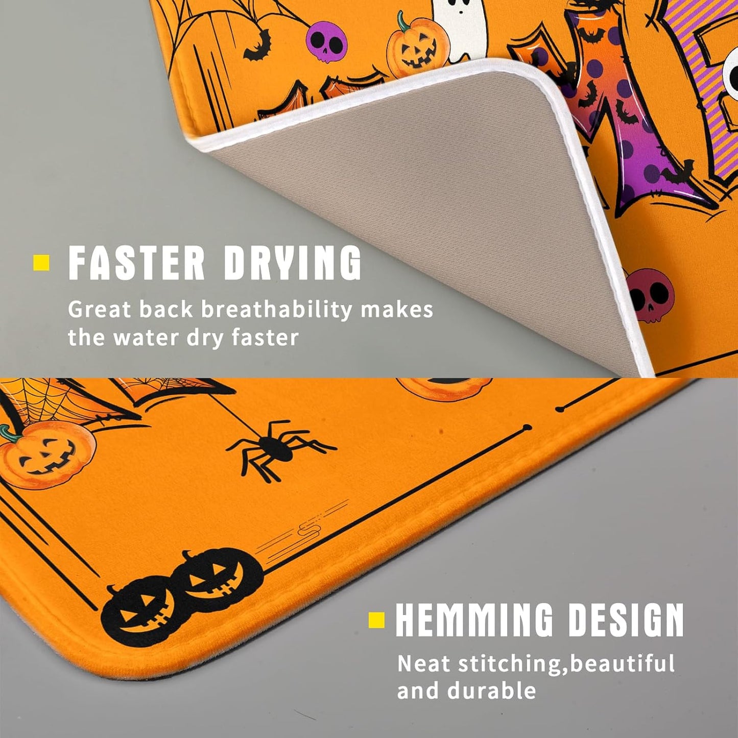 Funny Festival Dish Drying Mats for Kitchen Counter Orange Halloween Home Decoration Coffee Mat