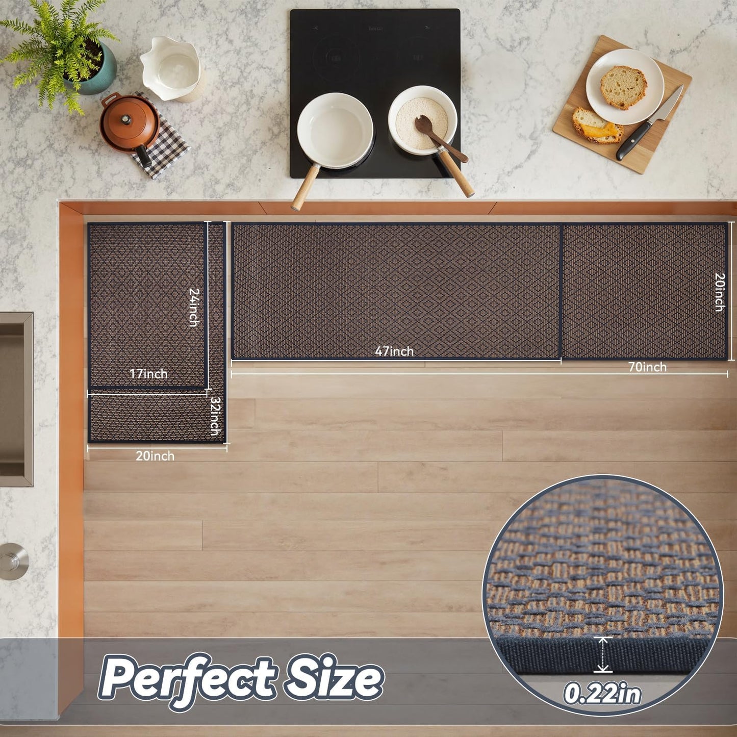 PADOOR Kitchen Runner, Rubber Backed Kitchen Runner Rugs Non Skid Washable, Super Absorbent Kitchen Mats for Floor Front of Sink, 20"x70" Blue