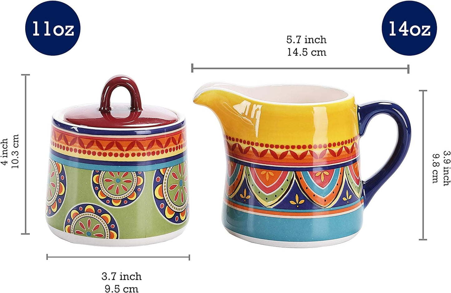 Bico Tunisian Ceramic Sugar and Creamer Set, Sugar Bowl with Lid, Cute Container for Coffee Bar, Kitchen Countertop Accessories, Microwave and Dishwasher Safe