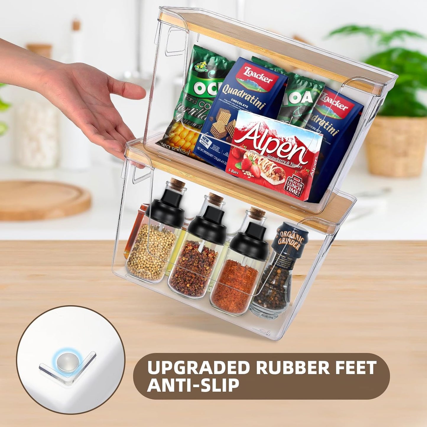 2 Set Pantry Organizers and Storage - Stackable Pantry Storage Bin Containers for Potato, Onion, Garlic, Fruit, Vegetable, Produce - Clear Front Open Kitchen Organization Baskets with Lid