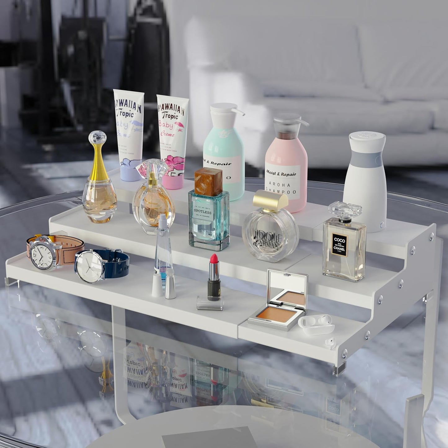 Expandable Spice Rack Storage organizer with 3-Tier step shelf cabinet,seasoning racks organizion.Great for Kitchen countertop shelves,Pantry and more(1Pack/White)