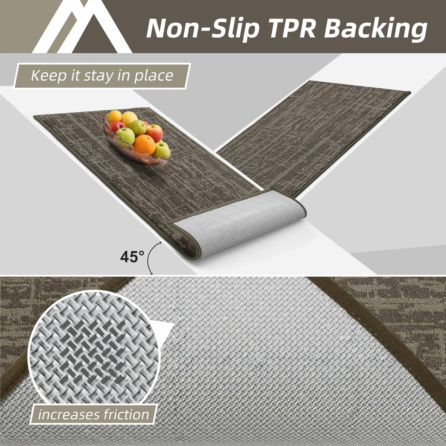 COSY HOMEER Kitchen Rugs 20"x32"+20"x48" Absorbent Soft Kitchen Mats for Floor Non Slip Kitchen Runner Rug Polyester Washable Kitchen Floor Mats for Sink Mat,Hallway,Laundry,Light Brown