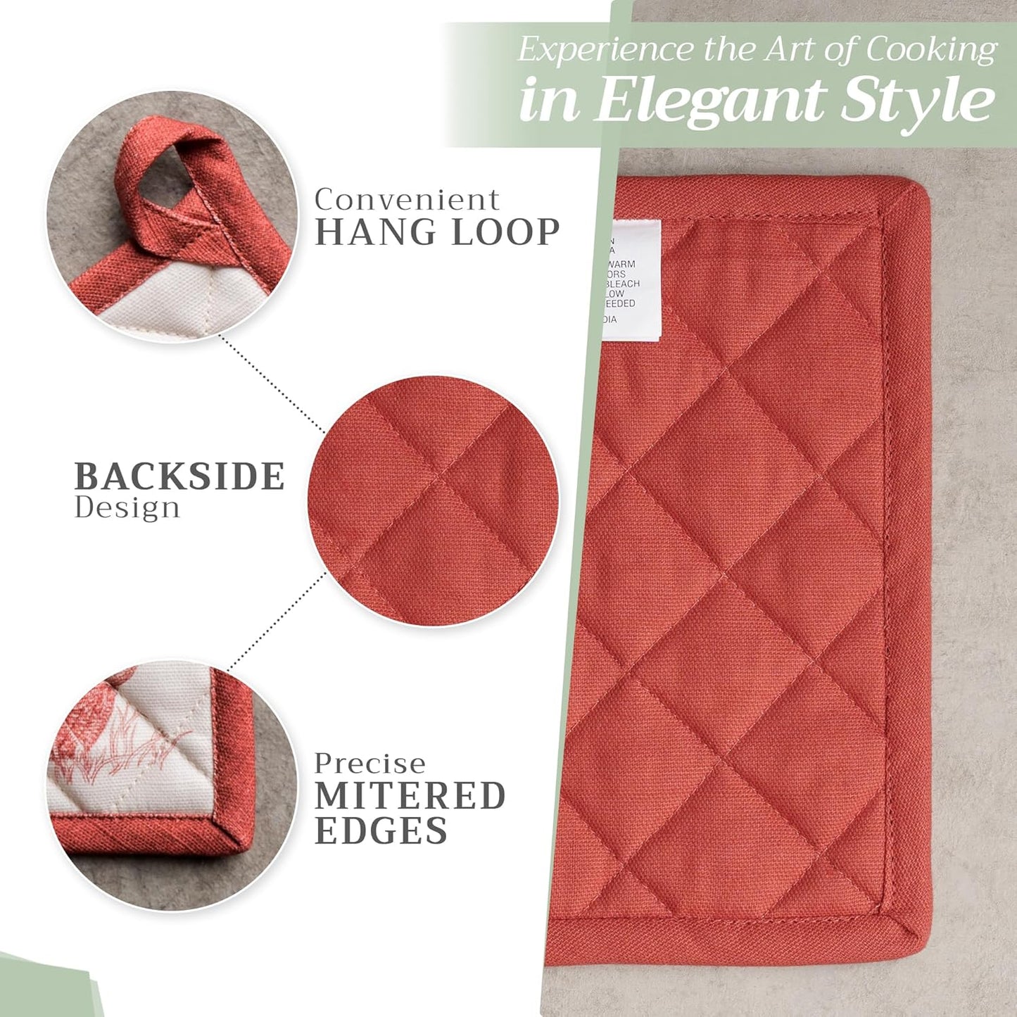 Maison d' Hermine Pot Holders 100% Cotton Heat Resistant Potholders 8" x 8" Hot Pads with Loop BBQ, Cooking, Baking, Grilling, Kitchen, Handling Hot Pans (Pack of 1, Holy Jouy - Red)