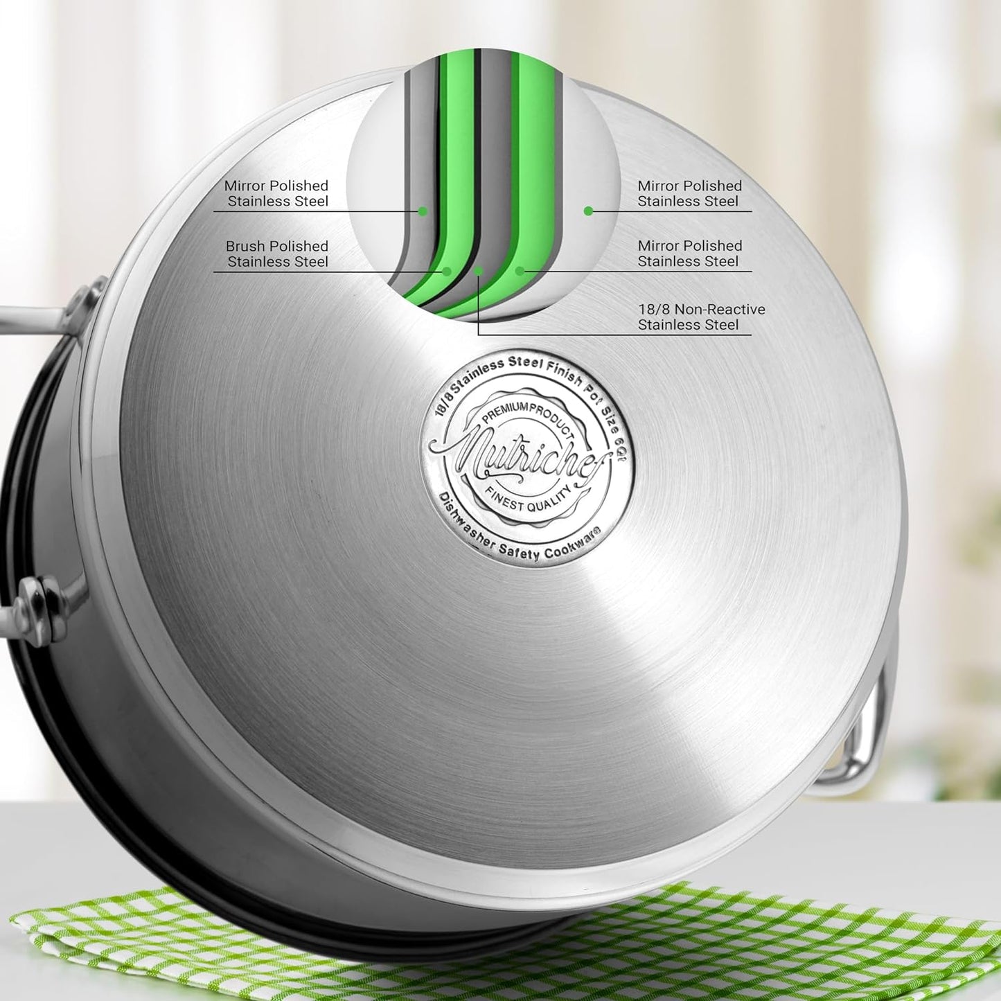 NutriChef 15-Quart Stainless Steel Stock Pot with Tempered Glass Lid - Induction Compatible Large Stockpot, Ideal for Stews & Soups, Dishwasher Safe - NCSP16