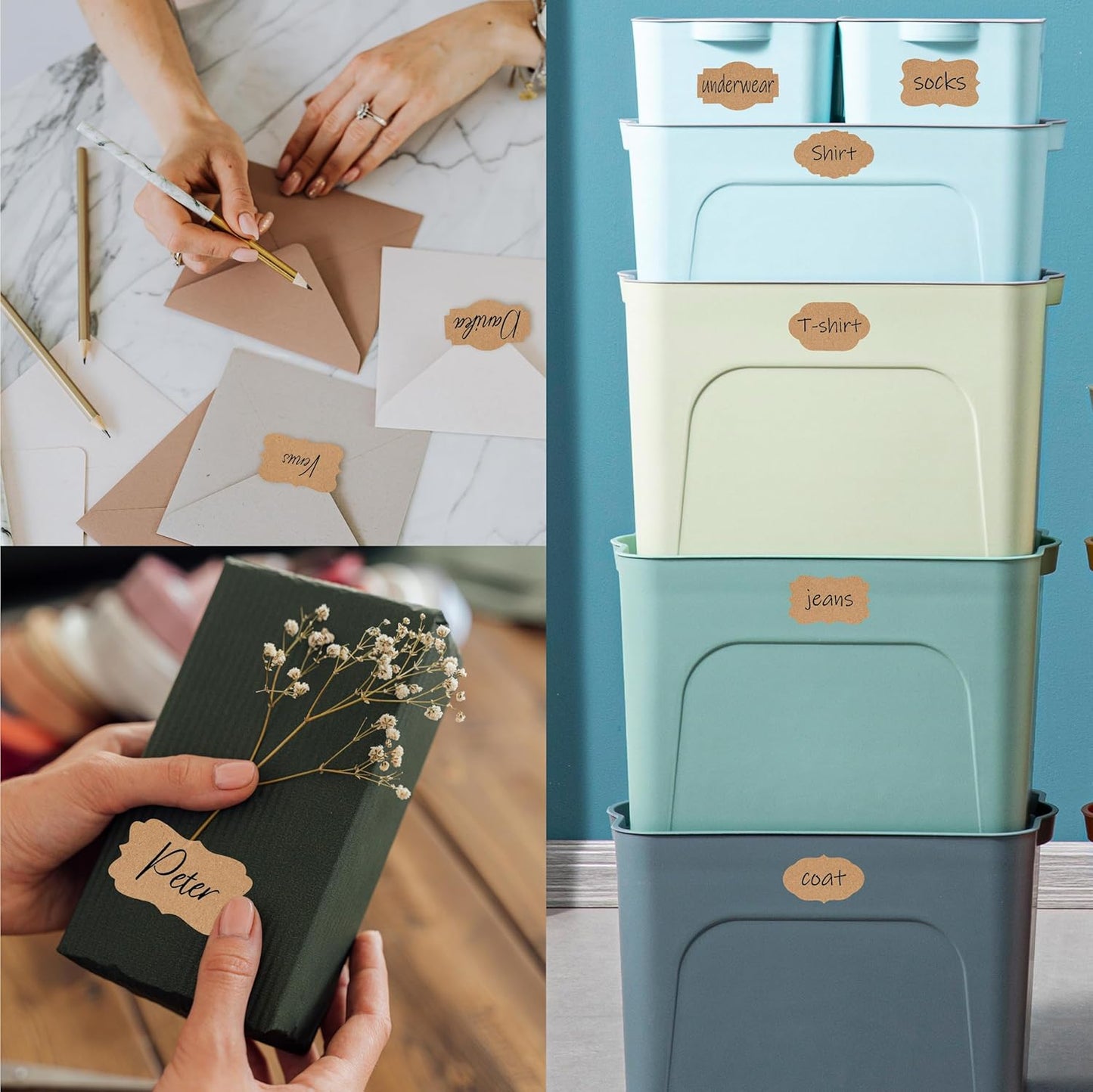 600 PCS Kraft Paper Stickers, 6 Fancy Shapes Labels Self Adhesive Blank Stickers Crafts, Homemade Food Jars, Gift Tags, Name Labels, Envelope Labels, Home Office Business Uses (1.2'' x 2'') (Heba496)