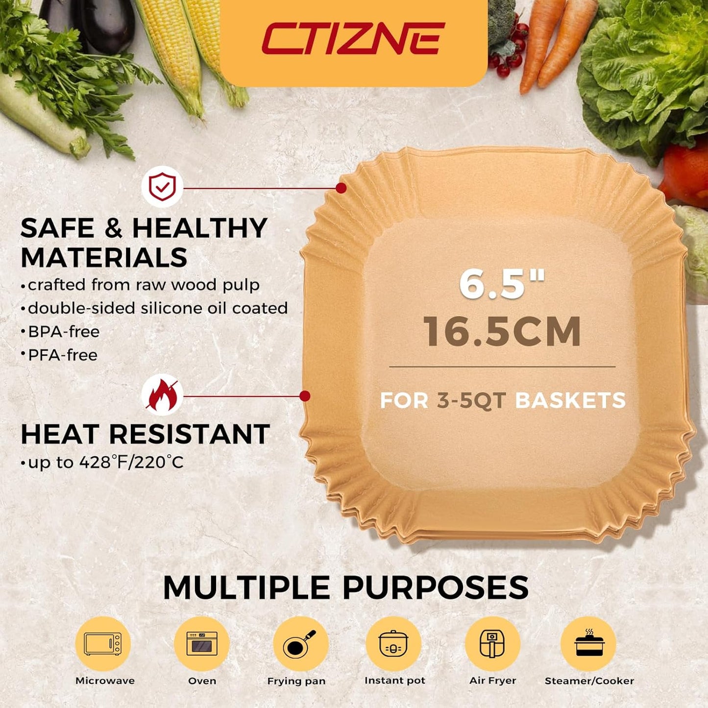 Air Fryer Liners Disposable - 150Pcs 6.5In Square Parchment Paper for Air Fryer Non-Stick Airfryer Basket Liners for Steamer Microwave Oven