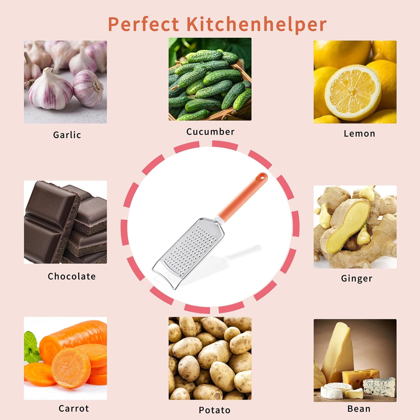 Cheese Grater with Handle, Vituer Stainless Steel Graters for Kitchen, Cheese Grater Lemon Zester Handheld, Great for Cheese, Ginger, Chocolate, Spices and More, Dishwasher Safe