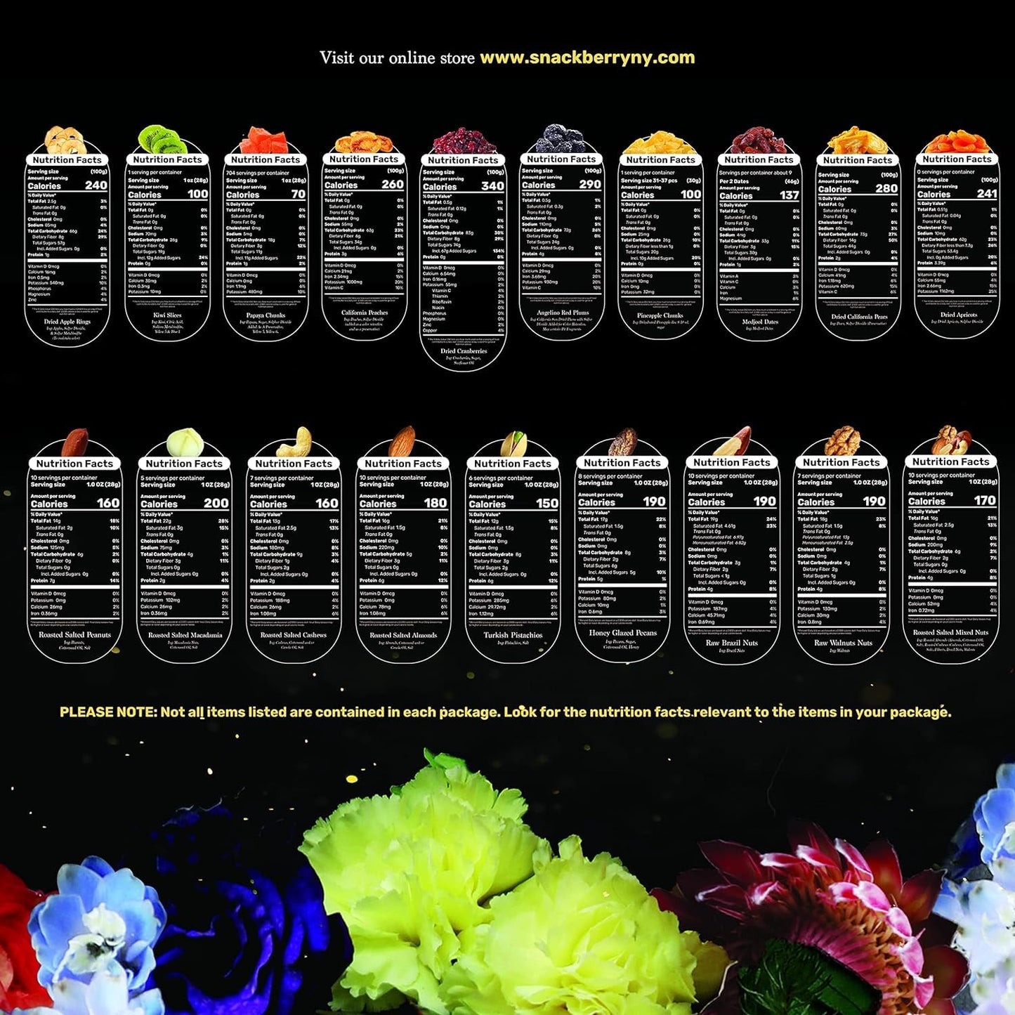 Dried Fruit & Nuts Gift Basket Arrangement Platter, Gourmet Food Snack Box, For Christmas, New Years, Birthday Care Package, Healthy Kosher - Her Him - 12 Snackberry Assortment (6-Pack)