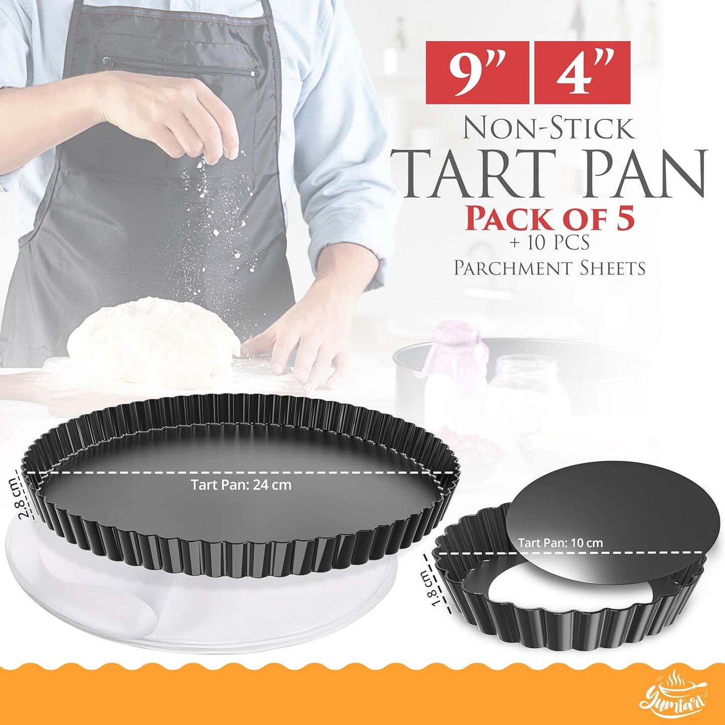 Bundle Pack 9" and 4" Mini Tart and Quiche Pan Combo, False Bottom, Deep Fluted Tart and Quiche with Removable Bottom - Non-Stick