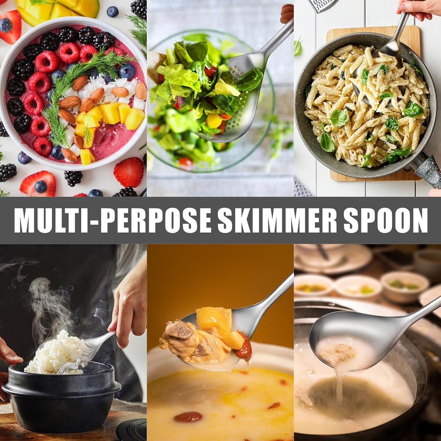 Large Serving Cooking Spoon Set, Stainless Steel Soup Gravy Ladle, Solid Slotted Metal，for Mixing, Serving, Stirring (2-Piece)