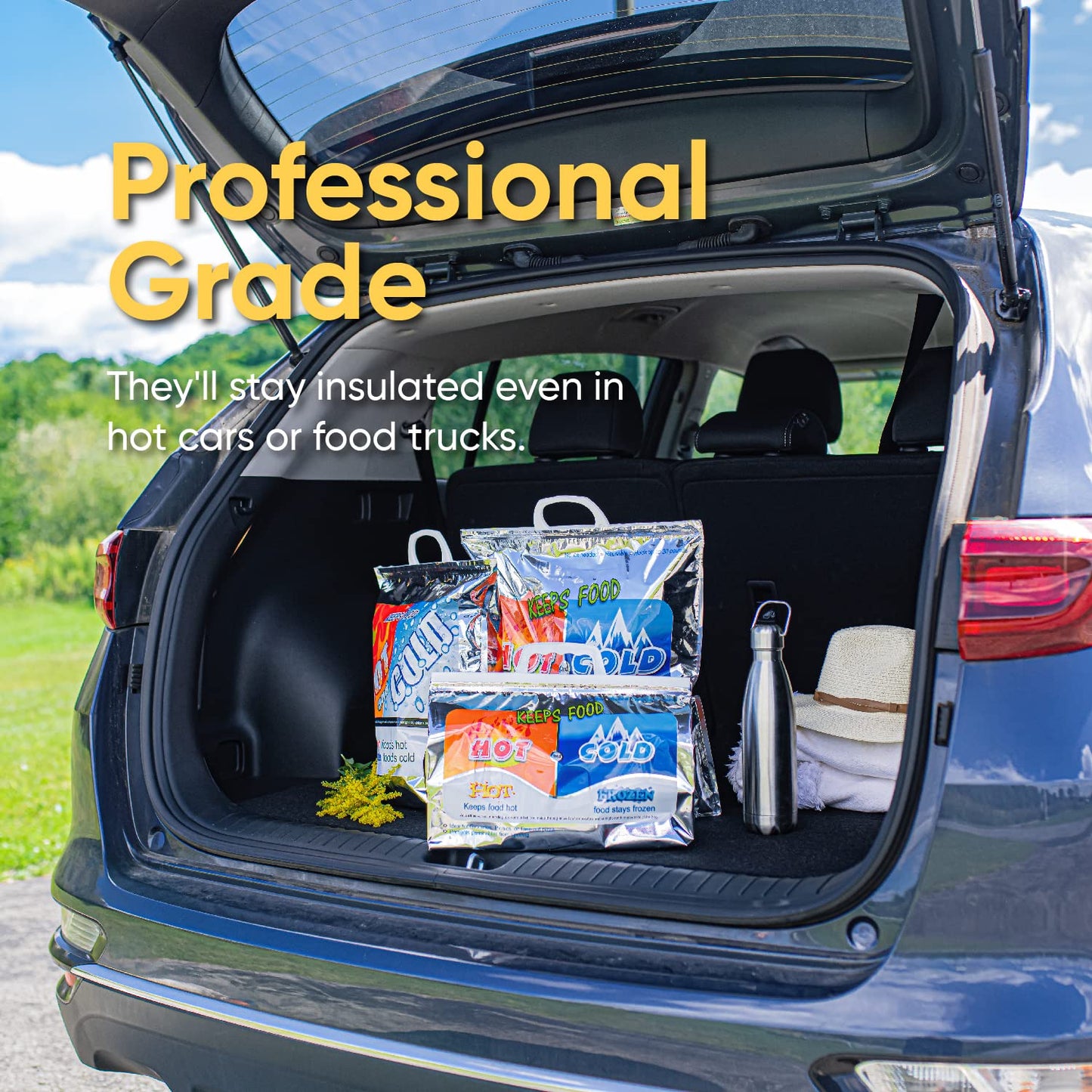 Superio Hot and Cold Insulated Bags for Food Delivery, Grocery Shopping Bags, Food Storage for Hot and Frozen Food for Travel, Disposable Cooler Bag, Reinforced Thermal Lunch Bag (2, 15.5"x13")