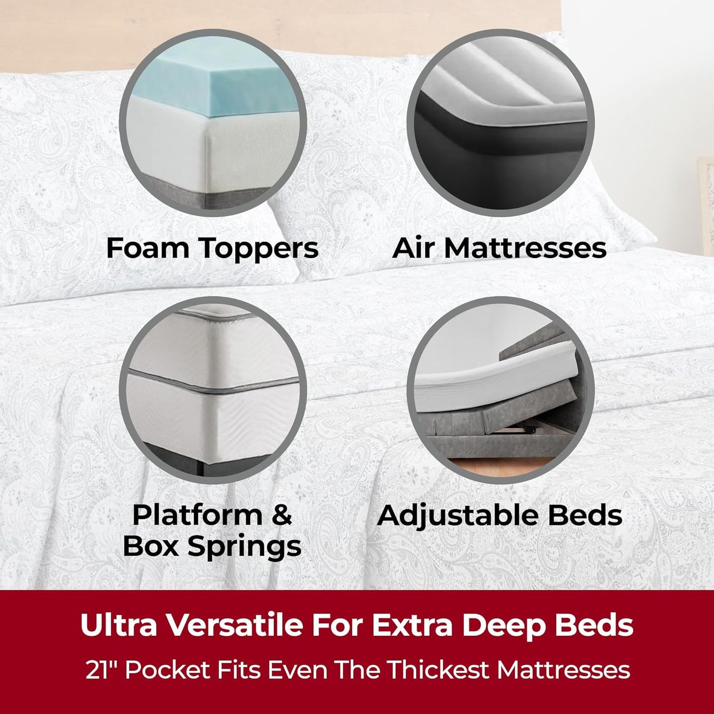 Mellanni Extra Deep California King Sheets - 4 PC Iconic Collection Bedding - Luxury, Ultra Soft, Cooling Bed Sheets - Wrinkle, Fade, Stain Resistant (Cal King, Paisley Gray)