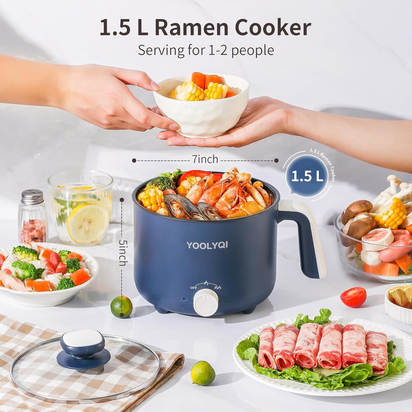 Hot Pot Electric : 1.5L Mini Ramen Cooker with 2 Temp Settings, Portable Lazy Pot Dorm, Office Must Have for Ramen/Noodles/Soup/Oatmeal