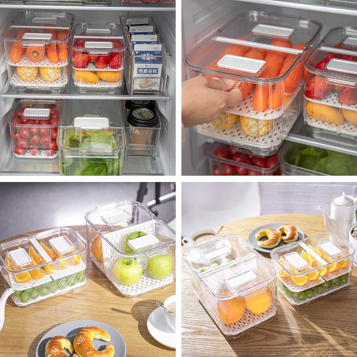 vacane Produce Saver with Lids, 2 Piece Fruit Vegetable Storage Container with Vents Stackable Fridge Drawers Organizer Salad Lettuce Keeper For Refrigerator,Bpa-free Fresh Keeper,5.7L&2.8L
