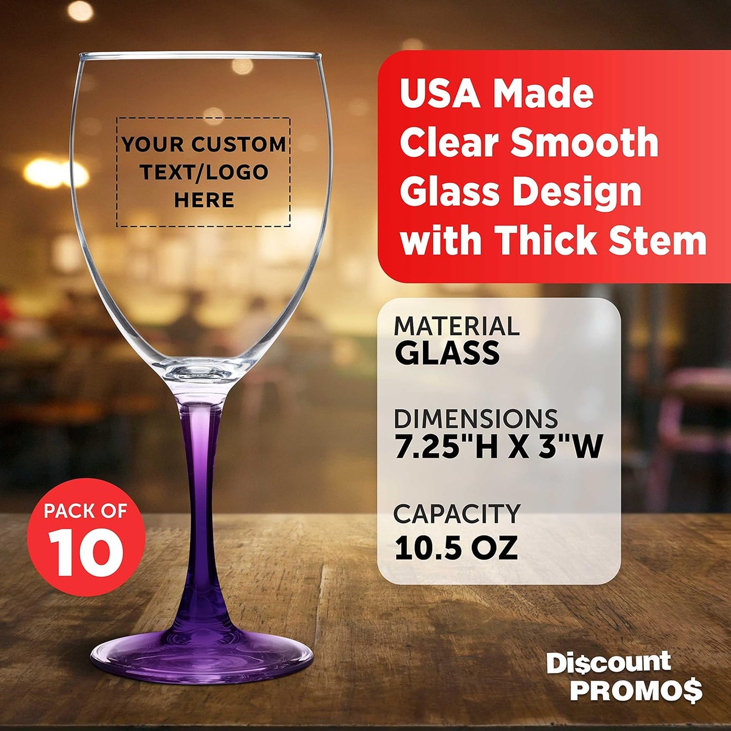Custom Nuance Wine Glasses by ARC 10.5 oz. Set of 10, Personalized Bulk Pack - Restaurant Glassware, Perfect for Red Wine, White Wine, Cocktails - Purple