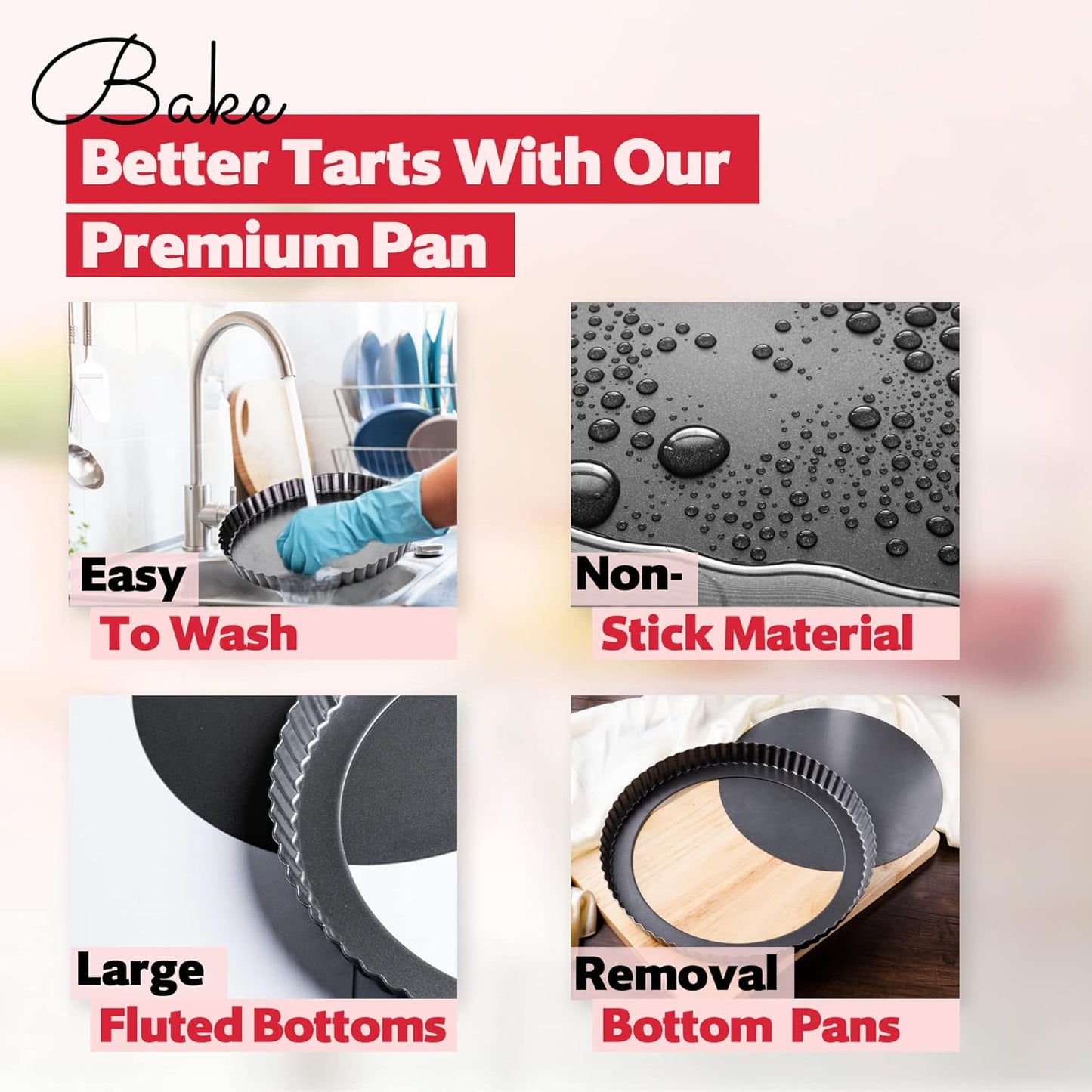 Tart Pan 9 Inch Removable Bottom- Carbon Steel Quiche Pan, Rust & Temperature Resistant Quiche Baking dish 550-600 °F- Non-Stick, Sturdy & Dishwasher Safe- Perfect for Baking Tarts