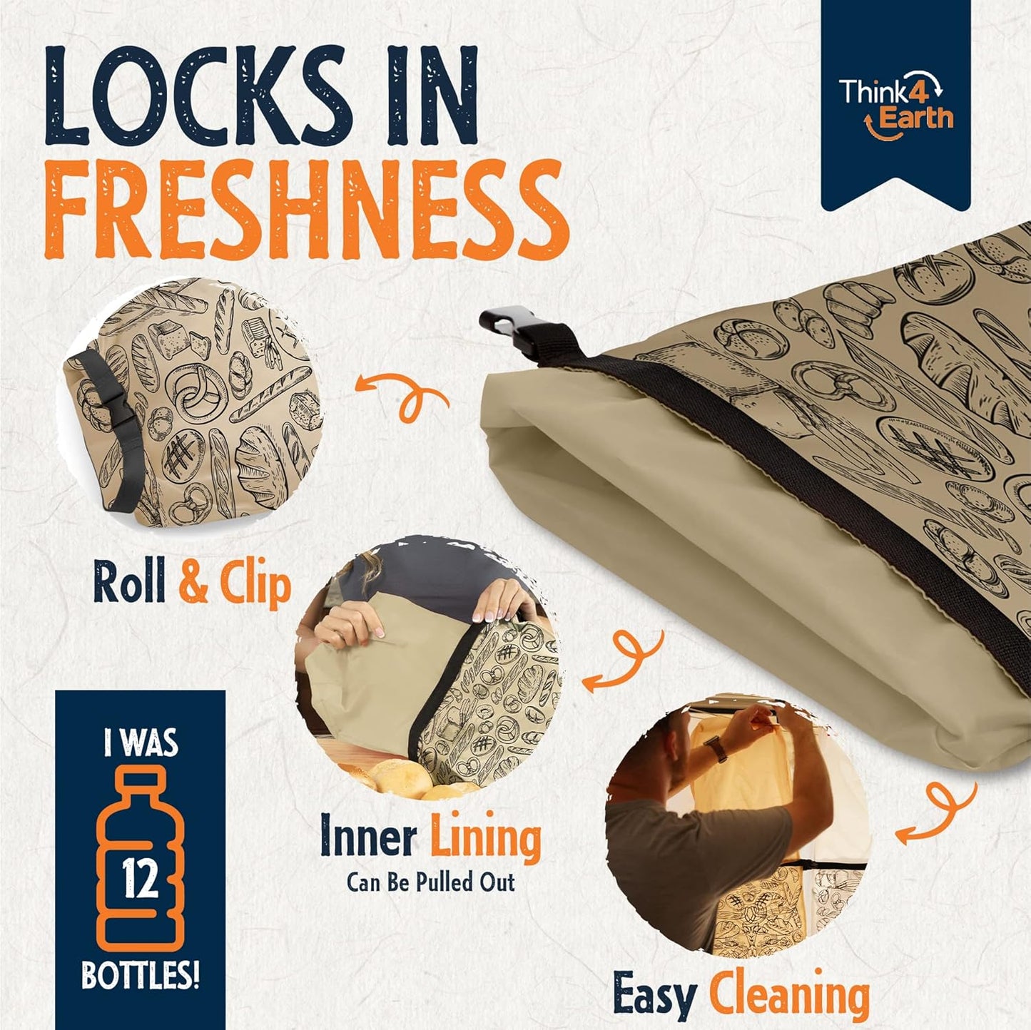 THINK4EARTH® Premium Brown Reusable Bread Bags for Homemade Bread – Durable & Washable (2 Pack)