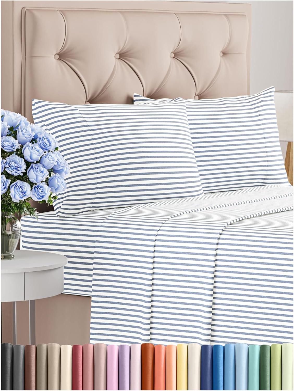 Queen Size 4 Piece Sheet Set - Comfy Breathable & Cooling Bed Sheets Set - Hotel Luxury Bedding for Women, Men, Kids, Teens, Boys & Girls - Deep Pockets, Soft, Wrinkle Free - Oeko-Tex - Blue Stripes 2