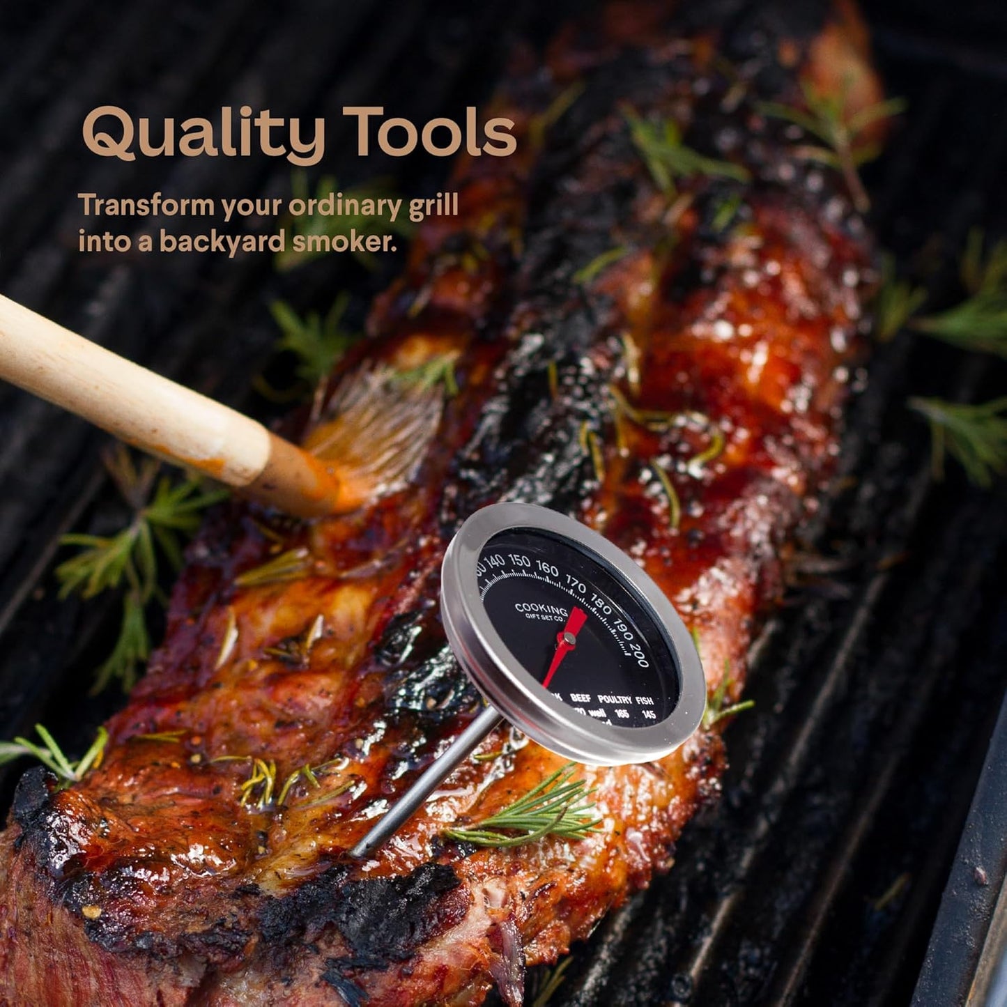 Deluxe Smoker Box for Gas Grilling - Complete BBQ Smoker Box Kit with Wood Chips, Stainless Steel Smoke Box for Gas Grill & Charcoal, Thermometer, Scraper & Recipes - Smoker Accessories Gifts for Men