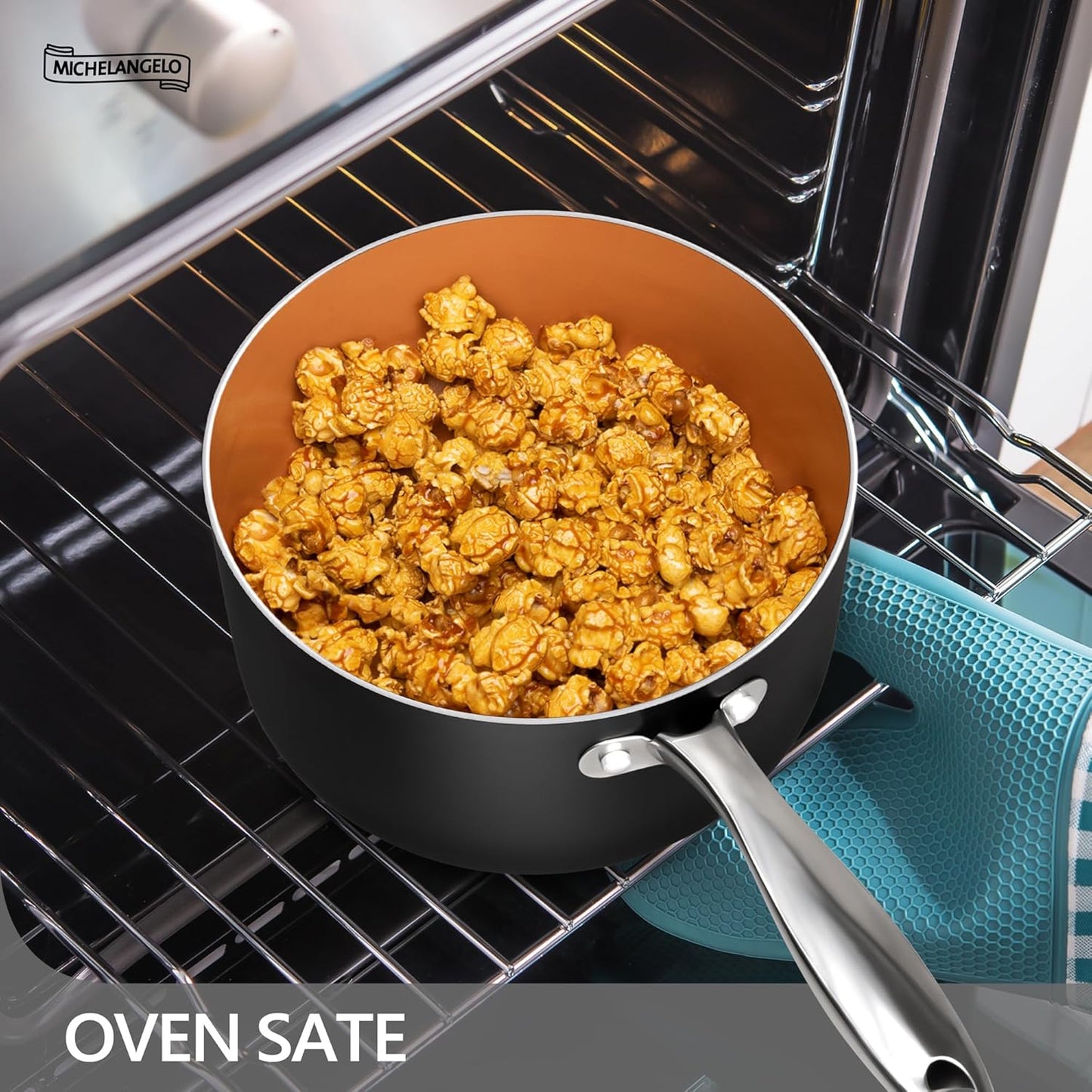 MICHELANGELO 2 Quart Saucepan with Steamer & Glass Lid - Nonstick Sauce Pan with Lid | Ceramic Steamer Pot, Induction Compatible, Oven Safe