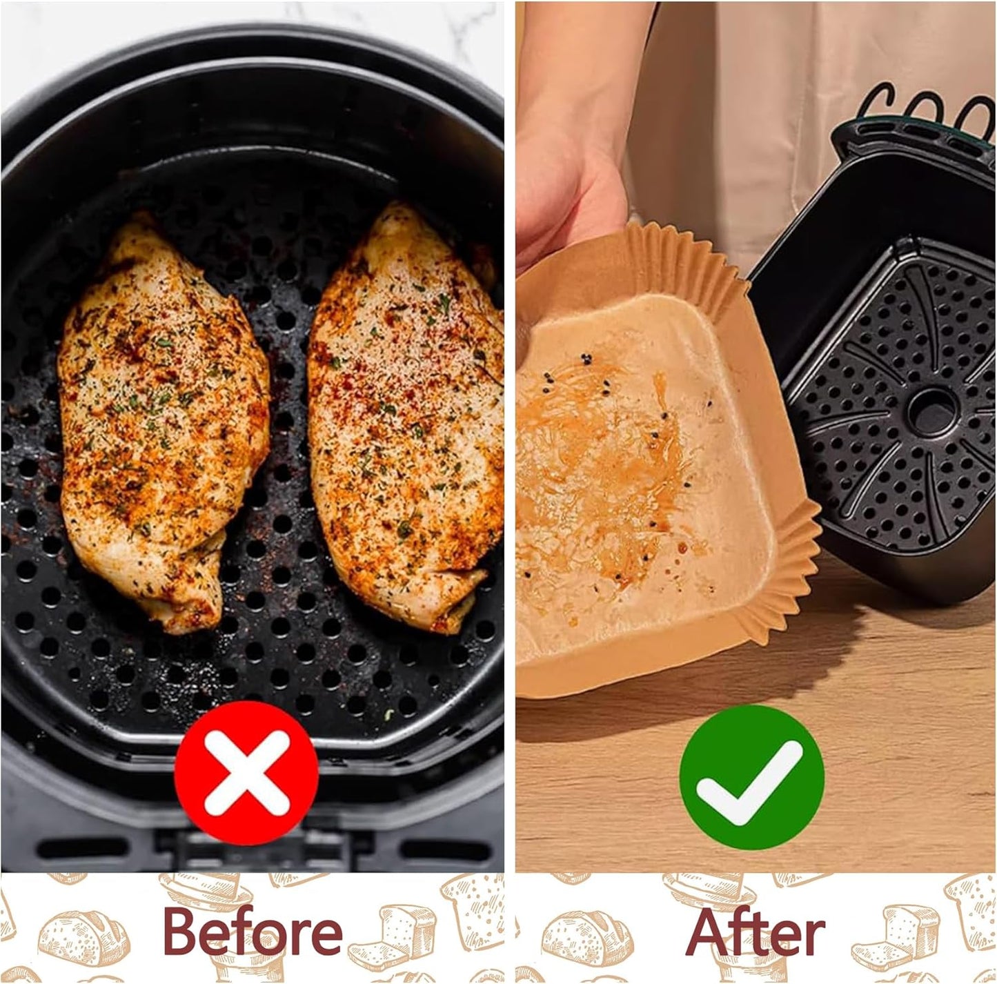 9 Inch Air Fryer Liners, 200 Pack Parchment Paper Sheets for Ninja Air Fryer, Non-Stick, Disposable, Unbleached, Heat Resistant, Fits 5-8 QT Air Fryers, Oil-Free & Healthy Cooking