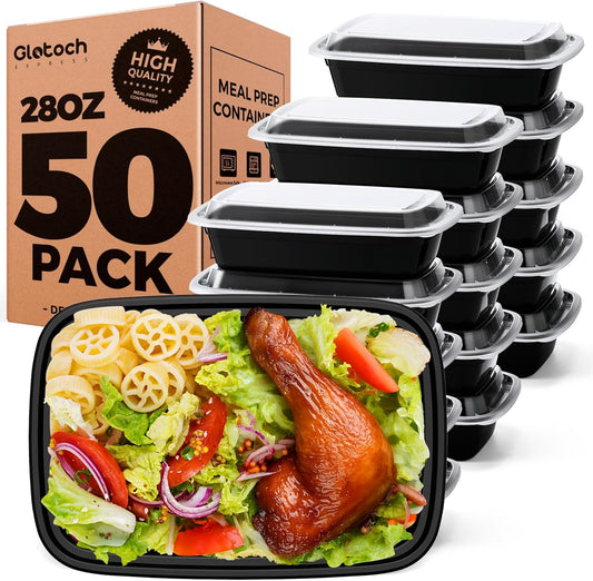 Meal Prep Containers 28oz, 50 Pack (100-Piece) Reusable Food Storage Containers with Lids Microwave, Freezer, Dishwasher Safe - Leakproof & BPA Free Durable Plastic Bento Box for Adult