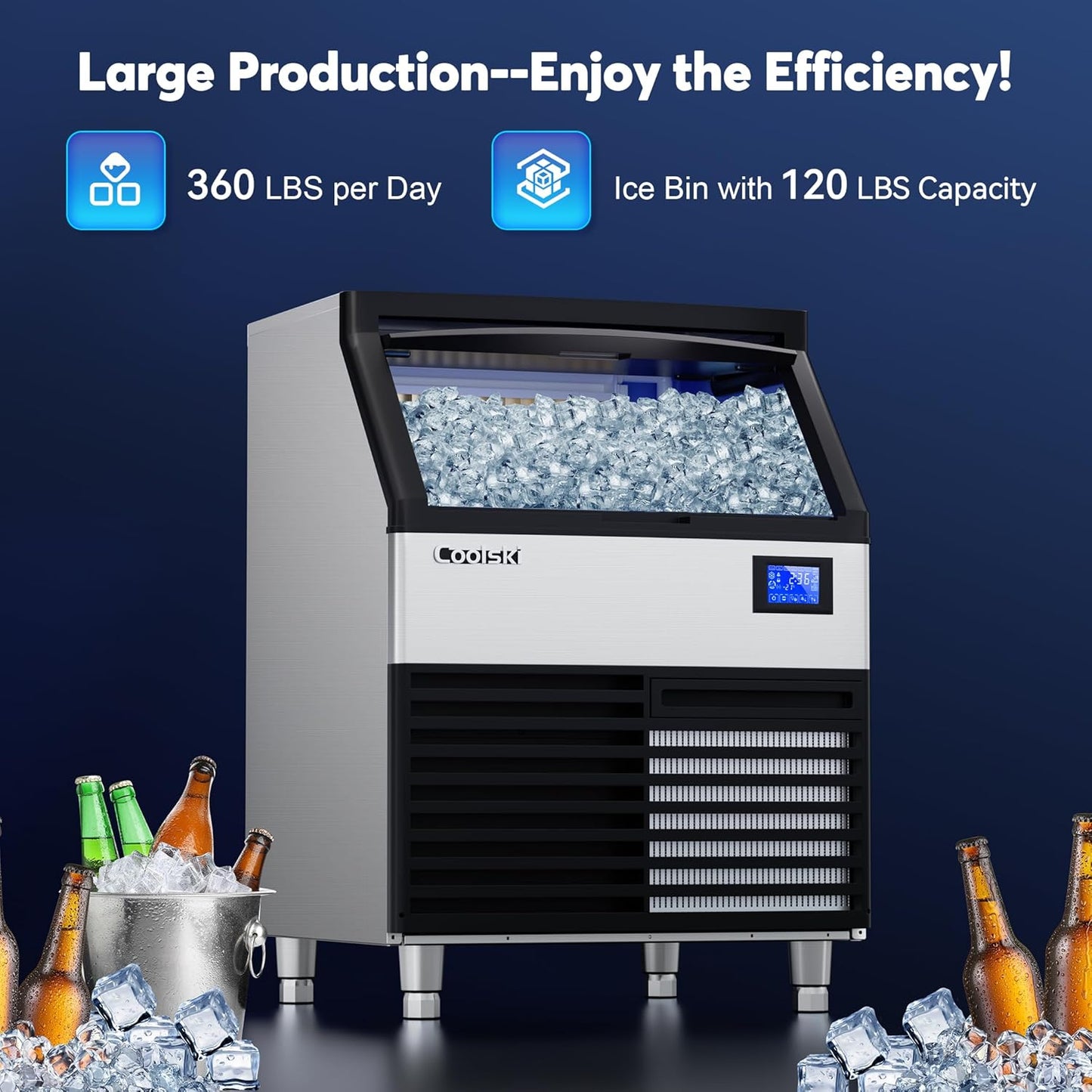 Commercial Ice Maker Machine 360LBS/Day, 26’’ Under Counter Ice Maker with 700W SECOP Compressor/Large Storage Capacity, ETL Approved Ice Machine for Bars/Home