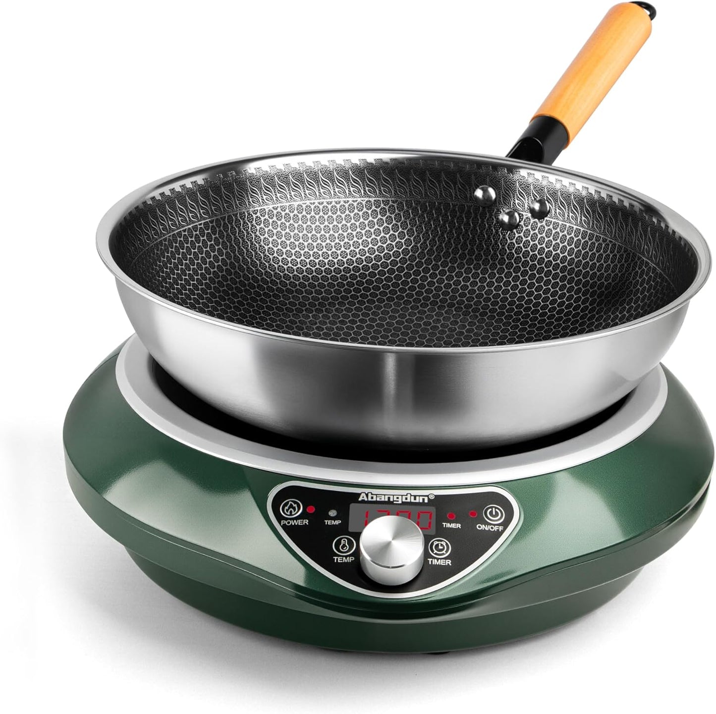 1700W/85V~120V Electric Wok Used For Home And Commercial,Induction Cooktop With Stainless Steel Pot Provide Quick Heat-up and Faster Cooking Times