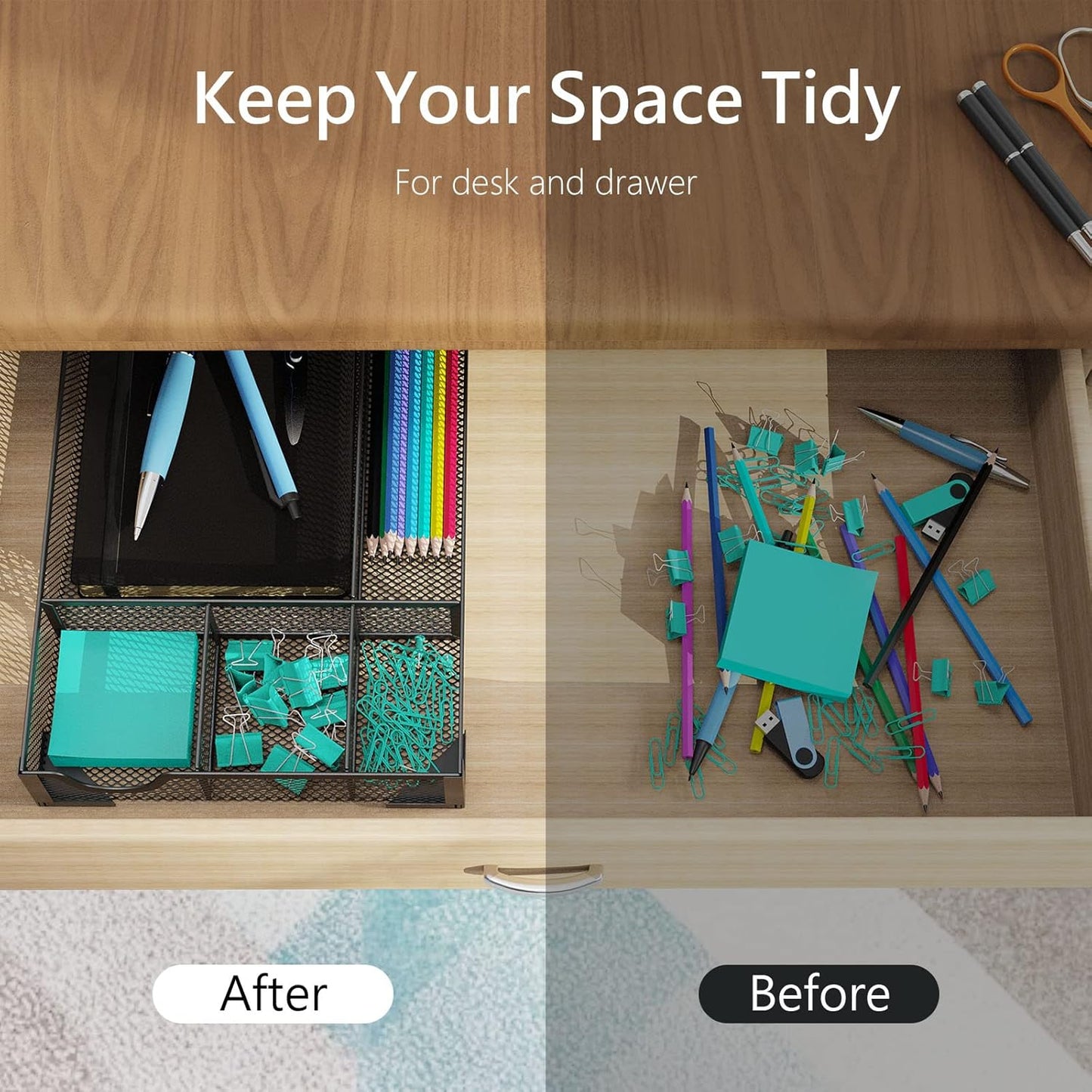 Desk Drawer Organizer, Office Desk Organizer Tray with 5 Dividers, Pen Pencil Drawer Organizer for Office Supplies, Desktop, Bathroom, Kitchen, Makeup, Vanity