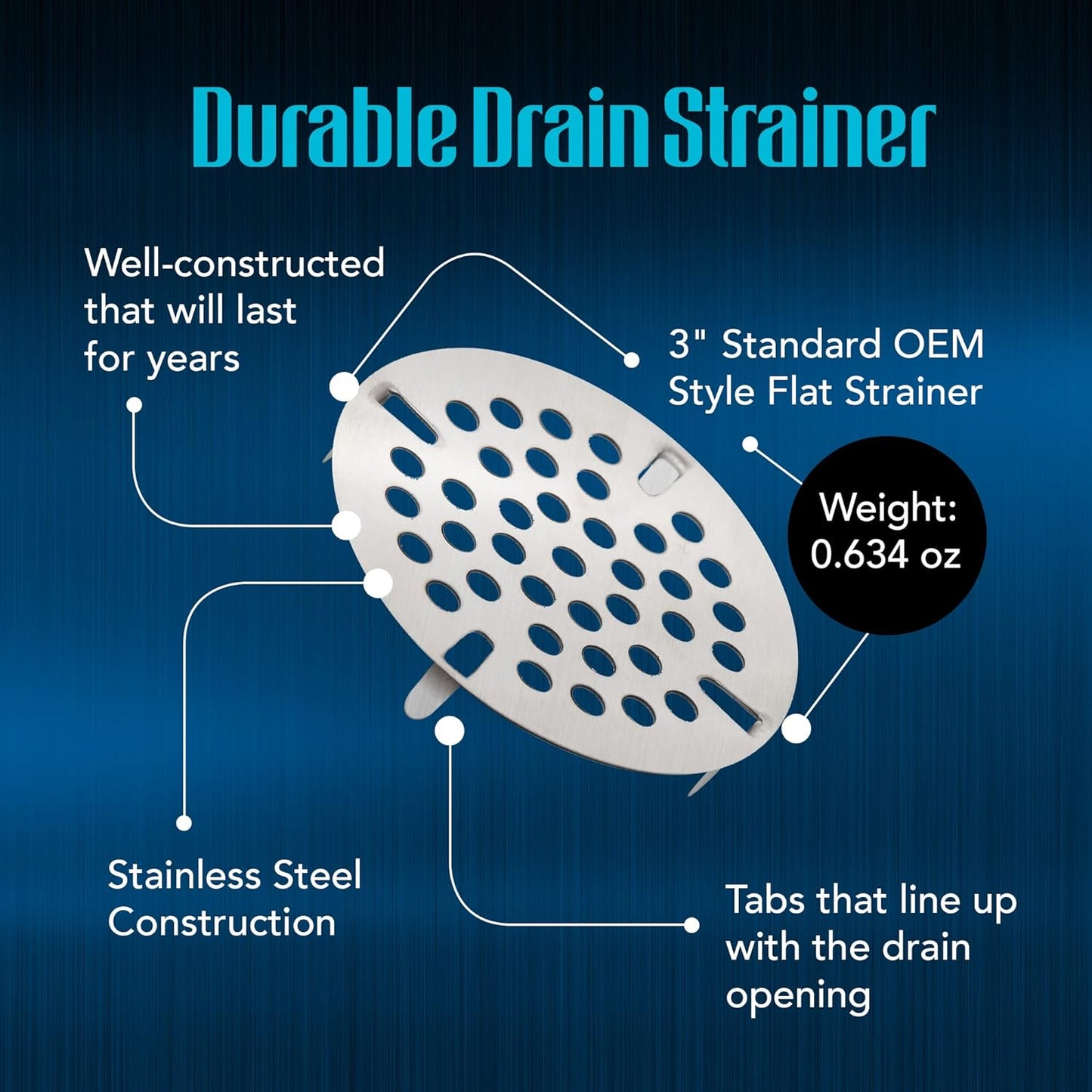 3-inch Commercial Sink Strainer, Flat Kitchen Sink Strainer with Tabs, Install on 3-inch Sink Drain, Durable Sink Strainer Basket Alternative for Twist Waste Drain on 3 Compartment Sink